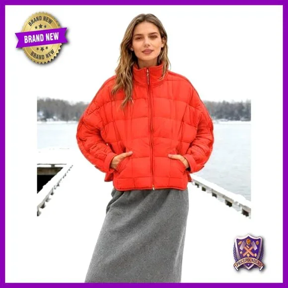 Quilted Puffer Jacket Lightweight Padded Coat Zip Up Chic Oversized Outerwear